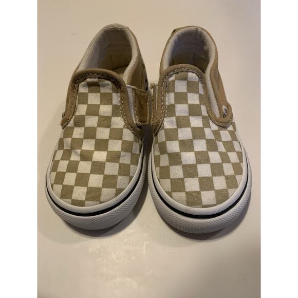 Vans Toddler Sz 6 Classic Slip-on V Checkerboard Tan/Walnut - Picture 7 of 8